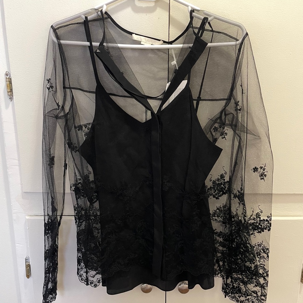 Jason Wu Black Sheer Lace Top